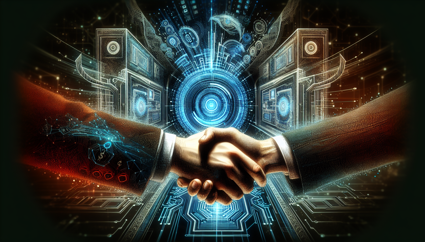 Illustration of a partnership handshake with a payment gateway in the background