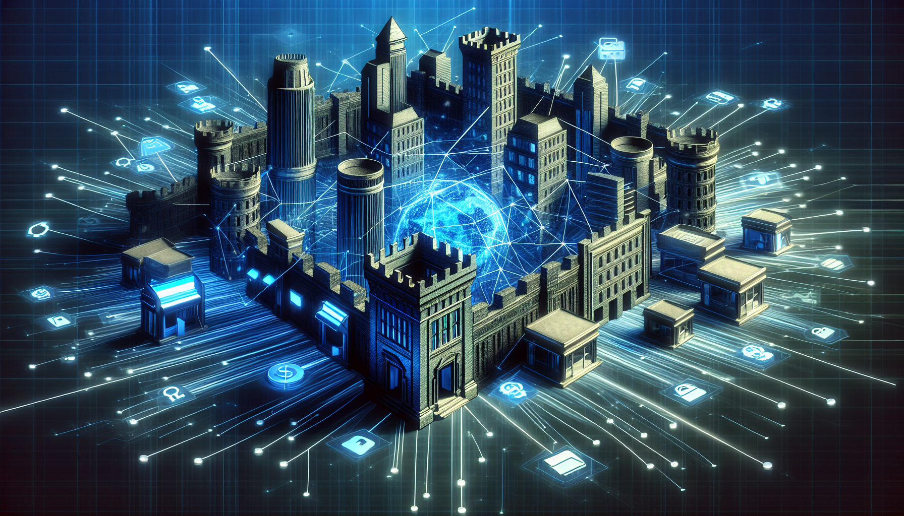 Illustration of diverse industries connected through a merchant services network