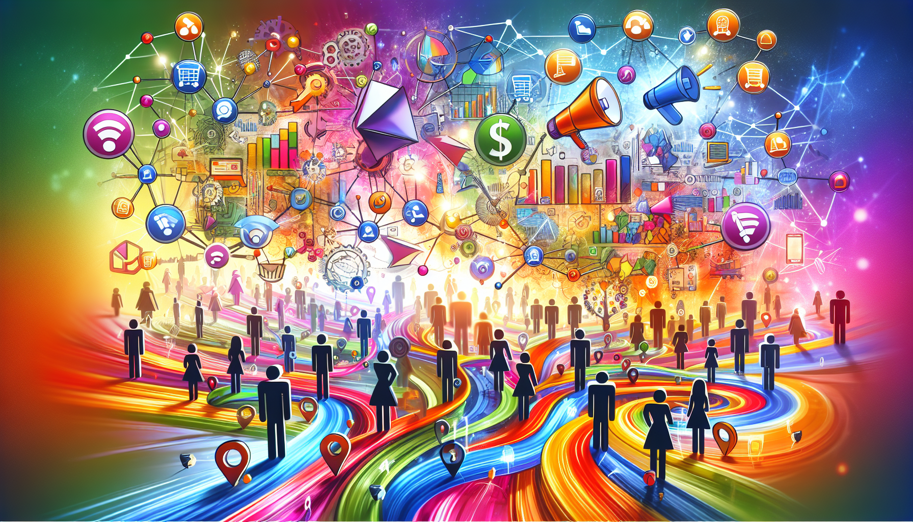 An illustration depicting the concept of affiliate marketing, showcasing various affiliate programs and networks.