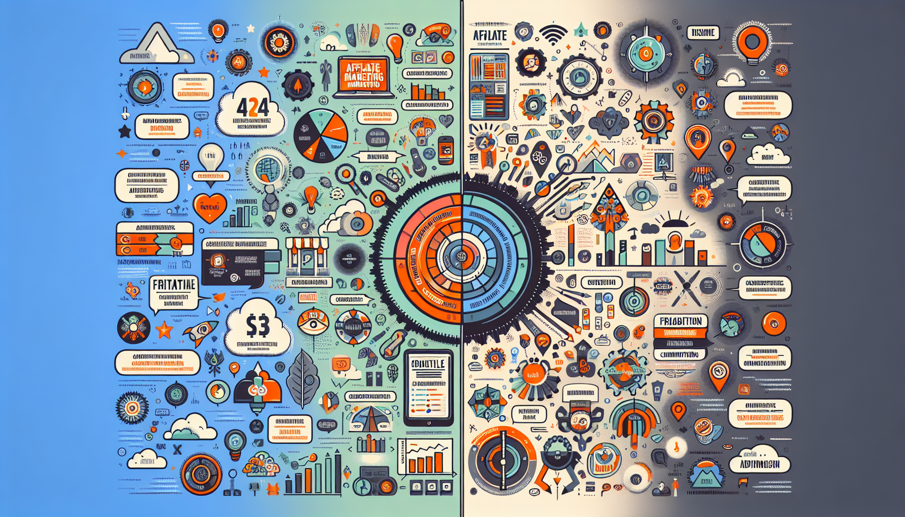 An infographic illustrating the benefits and challenges of affiliate marketing for both affiliates and merchants.